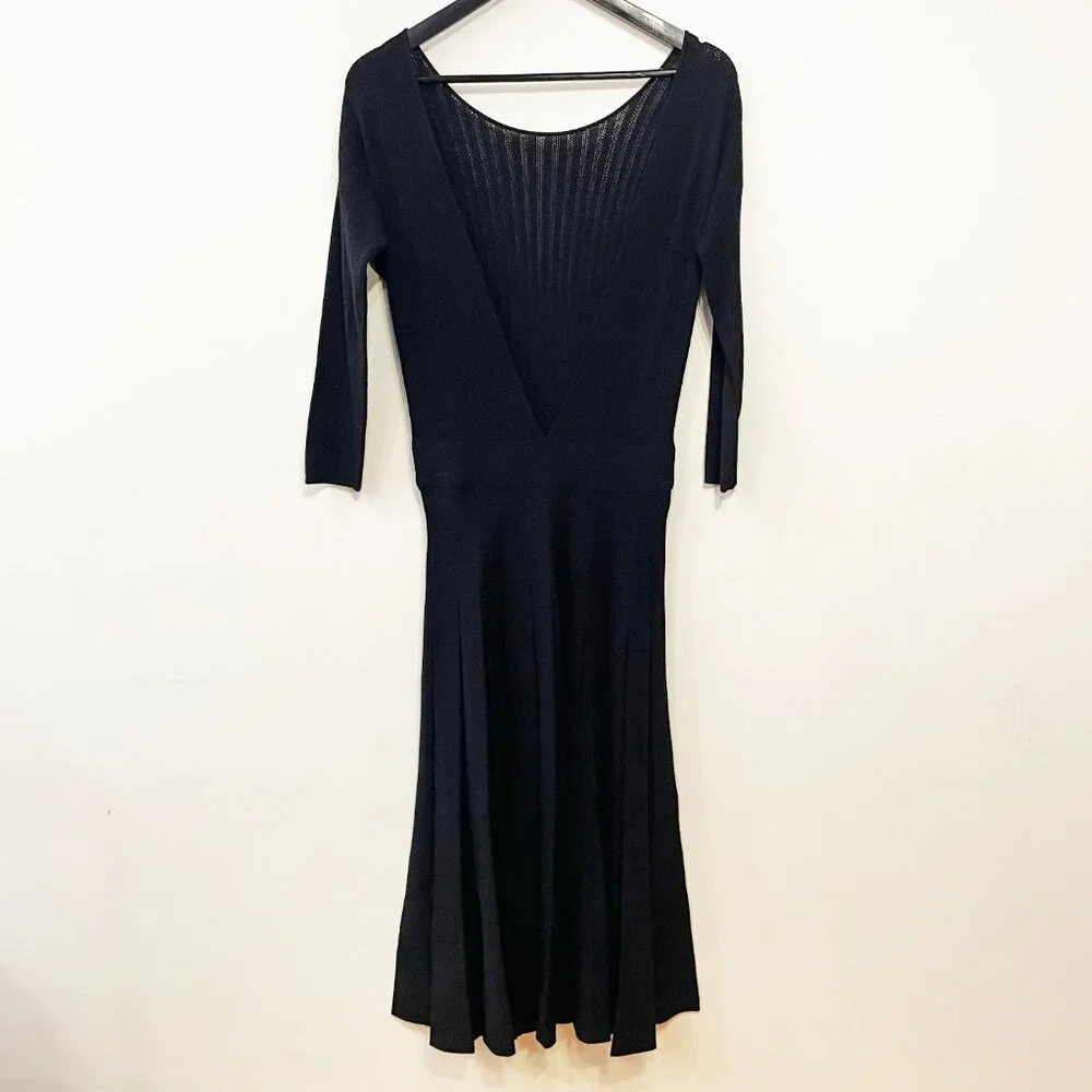 EUC Sezane Flavie V-Back Midi Sweater Dress Black Small